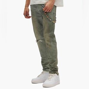 Purple Men's Green Washed Ripped Jeans POO1 Light Dirty Wax